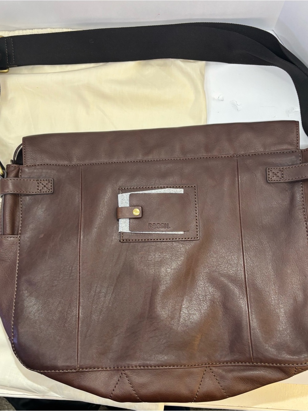 Fossil Genuine Leather Messenger Bag Brown Large Laptop Crossbody NWOT